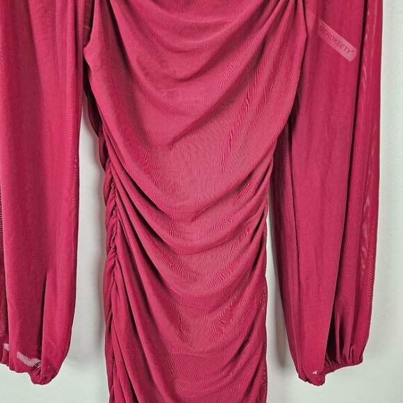 Merokeety Womens Backless Ruched Midi Dress Sheer Square Neck Wine Red Size S - Picture 7 of 13